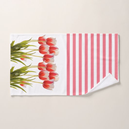 Lentstijl rode tulp ventilatorhanddoekset bad handdoek (Handdoek)