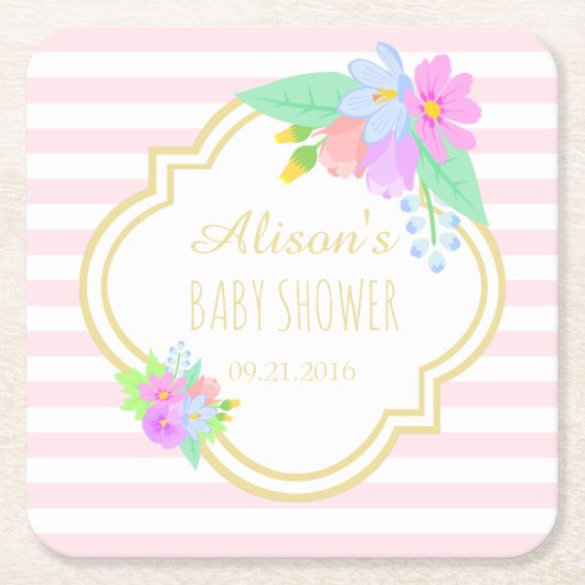 Lentvloeren Roze Stripes Baby shower Onderzetters (Voorkant)