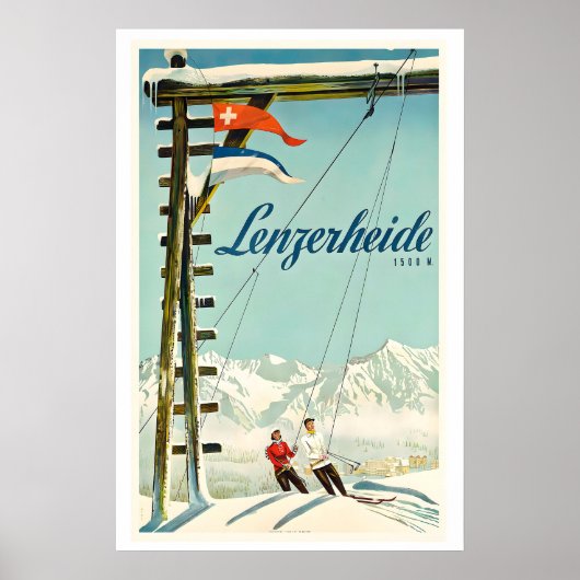 Lenzerheide Switzerland Vintage Ski Poster (Voorkant)