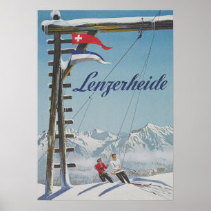 Lenzerheide Zwitserland Retro  Ski Poster
