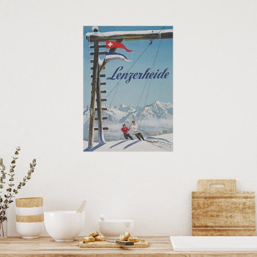 Lenzerheide Zwitserland Retro Ski Poster (Keuken)