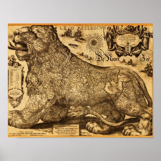 Leo Belgicus van Nederland en België Poster (Voorkant)