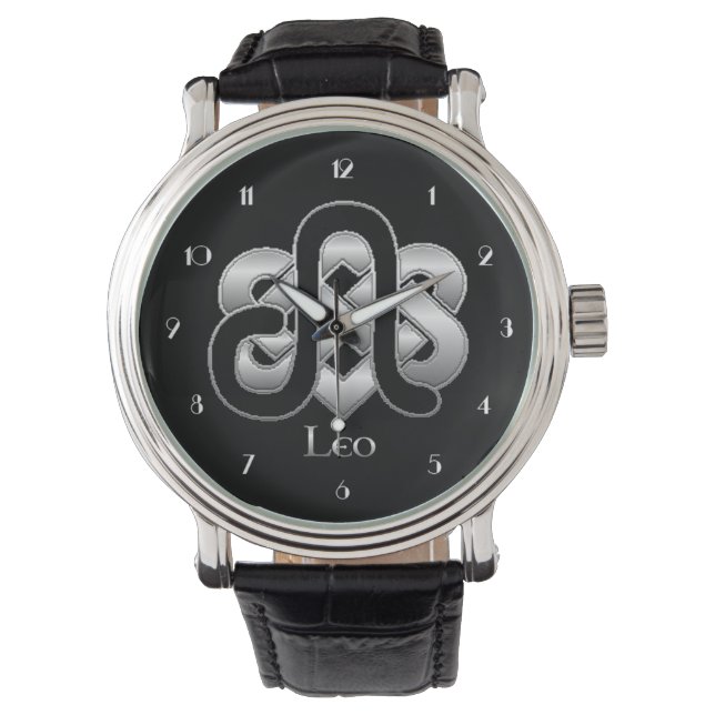 Leo Birth Sign Celtic Knot Zodiac Wrist Watch Horloge (Voorkant)