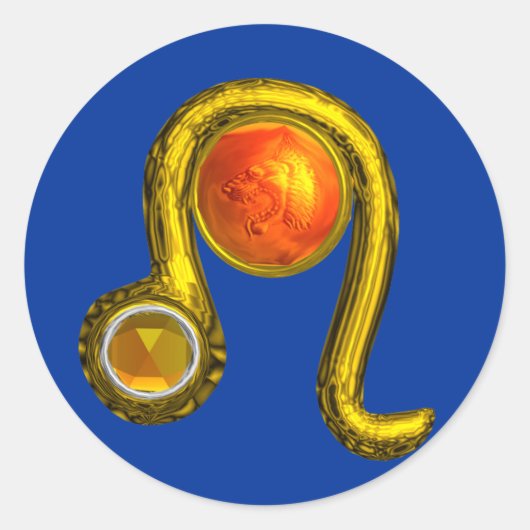 LEO, blauw Ronde Sticker (Voorkant)