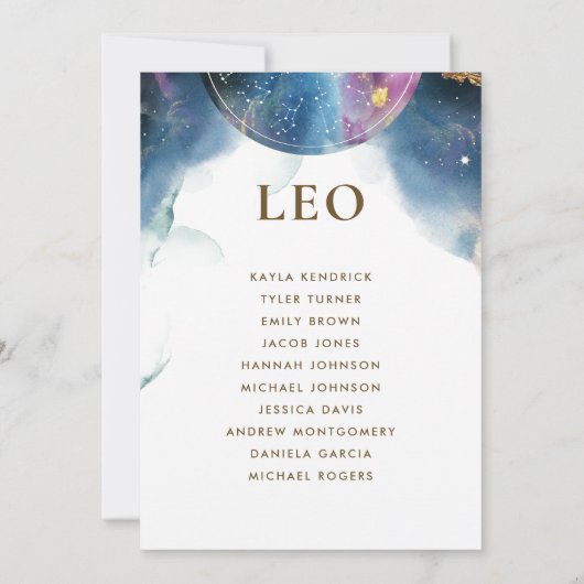 Leo Celestial Seating Plan Card met gastnaam (Achterkant)