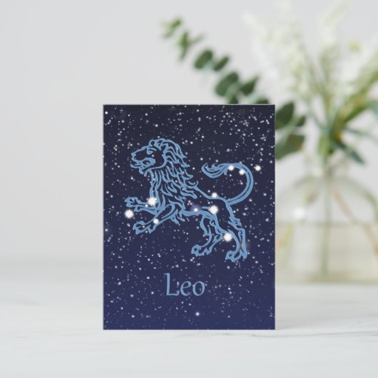 Leo Constellation and Zodiac Sign with Stars Briefkaart (Staand voorkant)
