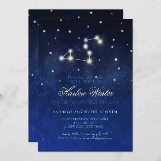 Leo Constellation Birthday Party Kaart (Voorkant / Achterkant)