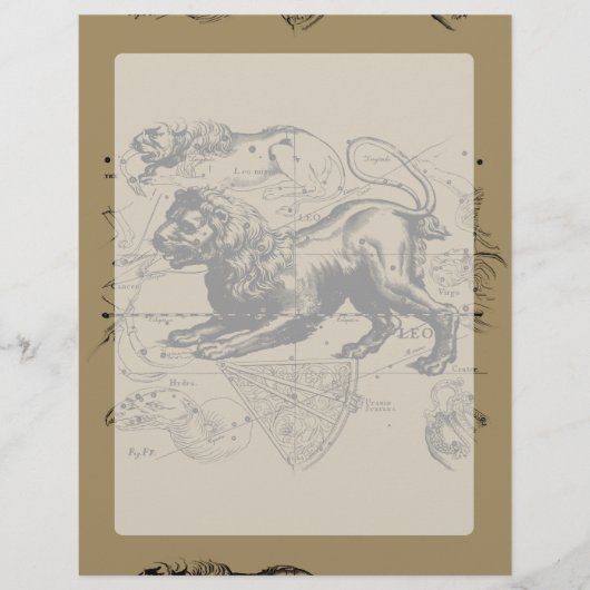 Leo Constellation Map Hevelius 1690 op Taupe (Voorkant)