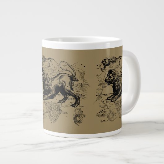 Leo Constellation Map Hevelius 1690 op Taupe Grote Koffiekop (Voorkant rechts)