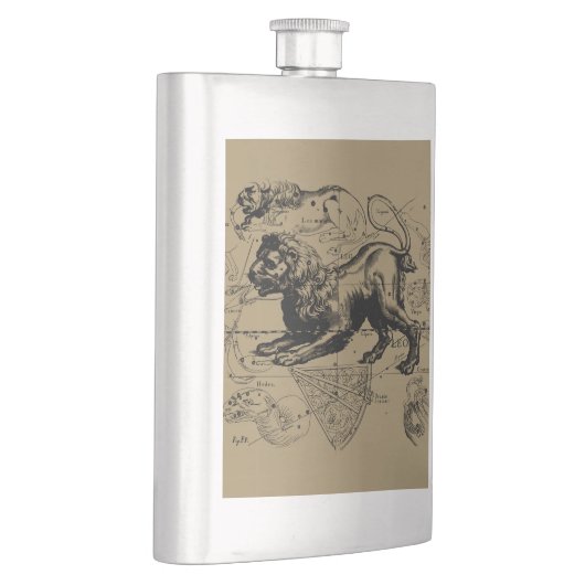 Leo Constellation Map Hevelius 1690 op Taupe Heupfles (Rechts)