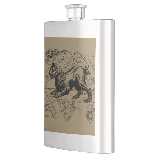 Leo Constellation Map Hevelius 1690 op Taupe Heupfles (Links)