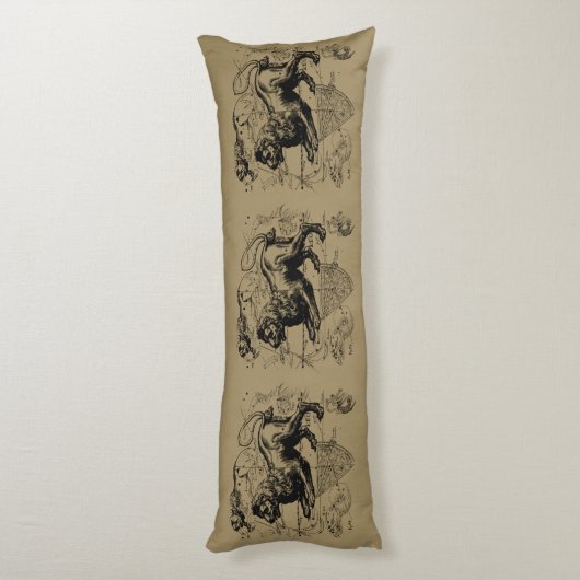 Leo Constellation Map Hevelius 1690 op Taupe Lichaamskussen (Achterkant (Verticaal))