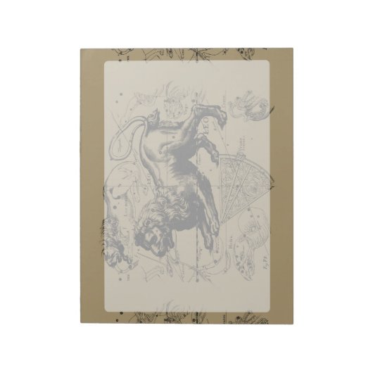 Leo Constellation Map Hevelius 1690 op Taupe Notitieblok (Linkerzijde)