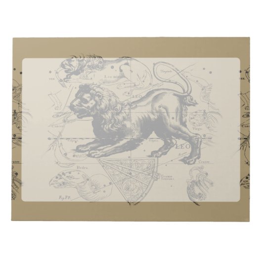 Leo Constellation Map Hevelius 1690 op Taupe Notitieblok (Voorkant)