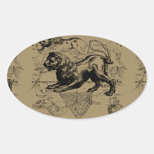 Leo Constellation Map Hevelius ongeveer 1690 Ovale Sticker (Voorkant)