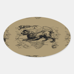 Leo Constellation Map Hevelius ongeveer 1690 Ovale Sticker
