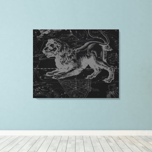 Leo Constellation MapHevelius 1690 Canvas Afdruk (Insitu (Houten vloer))