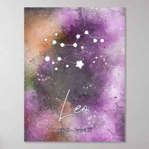 Leo Constellation Zodiac Sign Paars Galaxy Folie Afdrukken