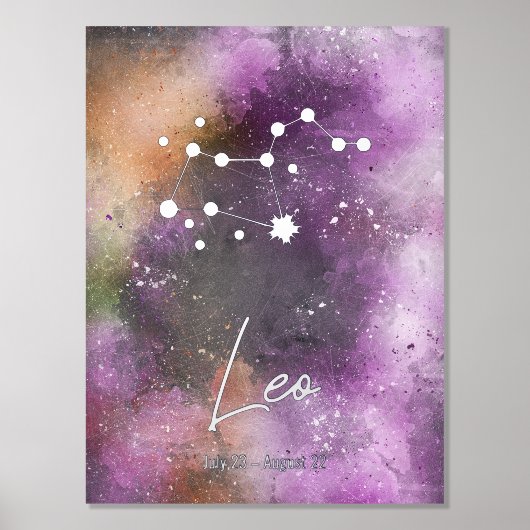 Leo Constellation Zodiac Sign Paars Galaxy Folie Afdrukken (Voorkant)