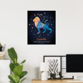 Leo Constellation Zodiac Waterverf Sterren Galaxy Poster (Thuiskantoor)