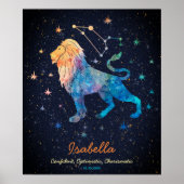 Leo Constellation Zodiac Waterverf Sterren Galaxy Poster (Voorkant)