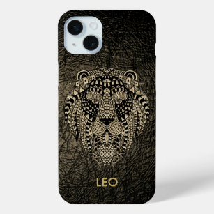 Leo de Leeuw op leer en goud iPhone 15 Mini Hoesje