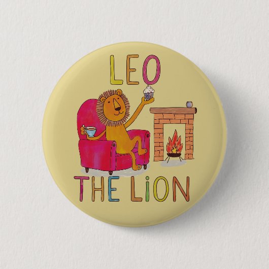 Leo de Leeuw, theedrinker, dierenriem schattige le Ronde Button 5,7 Cm (Voorkant)