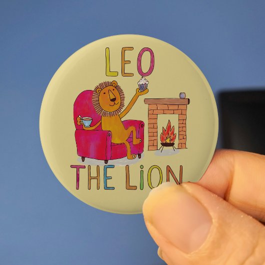 Leo de Leeuw, theedrinker, dierenriem schattige le Ronde Button 5,7 Cm
