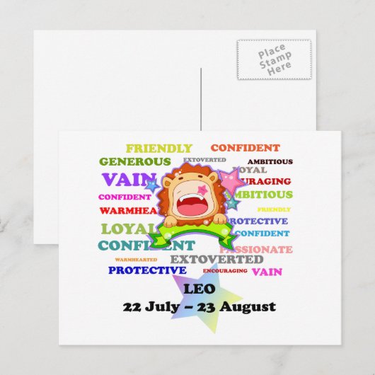Leo, de Leeuw, Zodiac Sign Aangepaste Astrologie G Briefkaart (Voorkant / Achterkant)