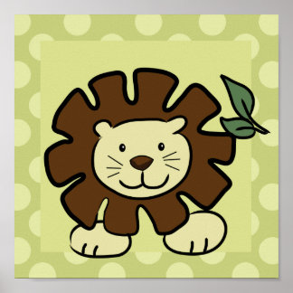 Leo de Lion 10x10 Square Afdrukken in groen Poster