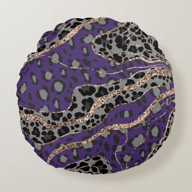 Leo Dierenprint Glitter Glam 2 Rond Kussen (Voorkant)