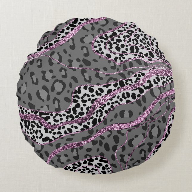 Leo Dierenprint Glitter Glam 3 Rond Kussen (Voorkant)