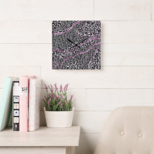 Leo Dierenprint Glitter Glam 3 Vierkante Klok