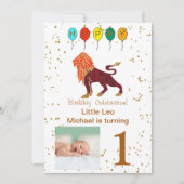 Leo First Birthday Gold, ballonnen en foto's Kaart (Voorkant)