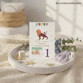 Leo First Birthday Gold, ballonnen en foto's Kaart