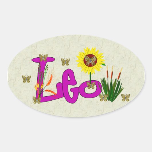 Leo Flowers Ovale Sticker (Voorkant)