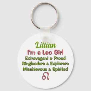 Leo Girl Pink en Green Zodiac Name Sleutelhanger