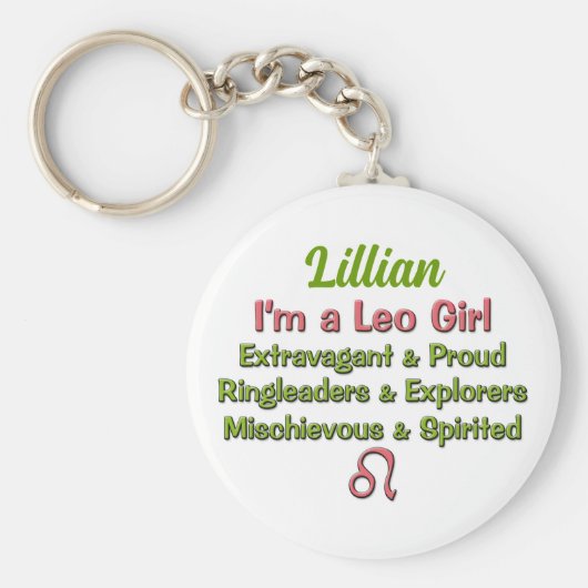 Leo Girl Pink en Green Zodiac Name Sleutelhanger (Voorkant)