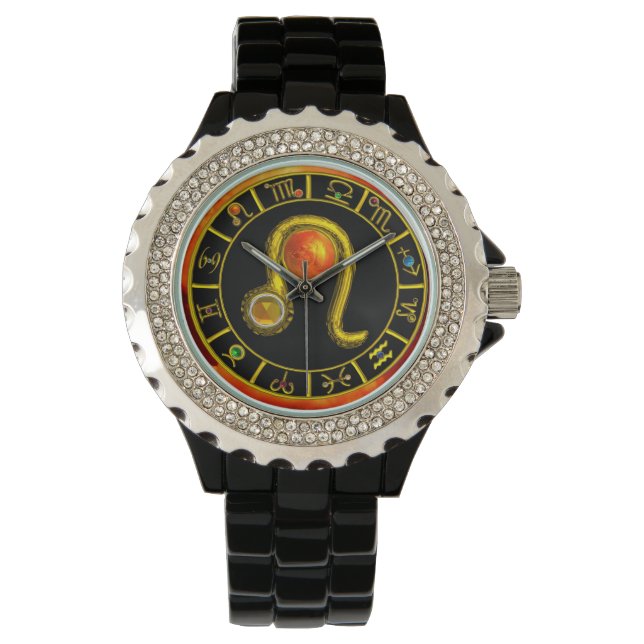 LEO GOLD ZODIAC BIRTHDAY JEWEL, Geel, zwart Horloge (Voorkant)