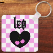 Leo Gothic esthetische geruit kersen ontwerp Sleutelhanger (Achterkant)