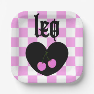 Leo Gothic esthetische geruite kersen kunst Papieren Bordje