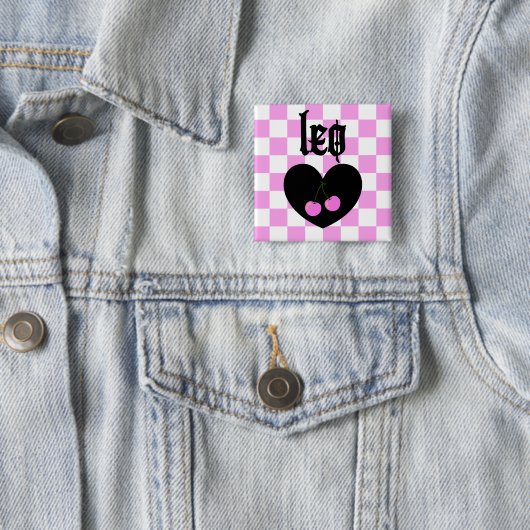 Leo Gotische Esthetische Geruite Kersen Ontwerp Vierkante Button 5,1 Cm (In situ)