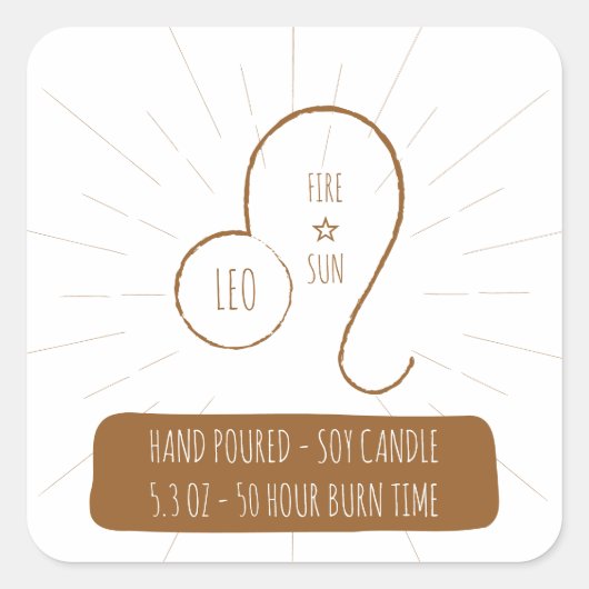 Leo hand Gegoten Sojakaarslabel Vierkante Sticker (Voorkant)