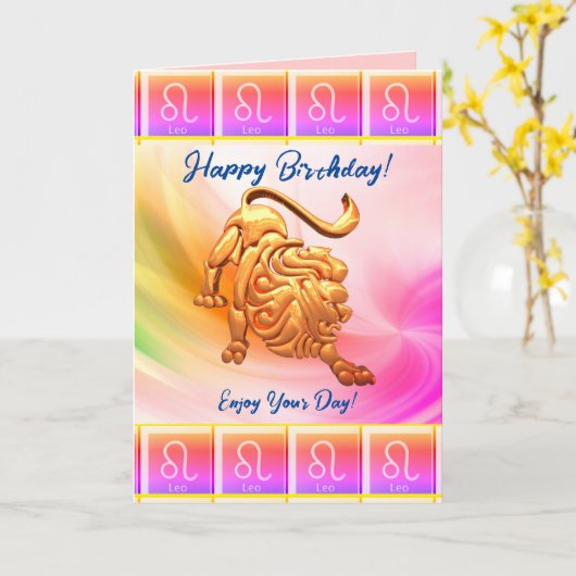 Leo - Happy Birthday Kaart (Gele Bloem)