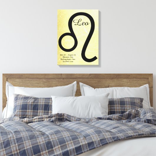 Leo Horoscoop Teken Gouden en Zwarte Muurkunst Canvas Afdruk (Insitu (Slaapkamer))