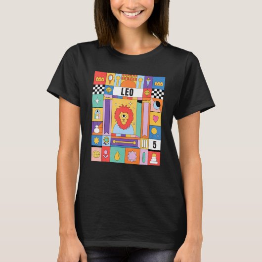 Leo Horoscope Abstracte Zodiac Mystic Symbols T-shirt (Voorkant)