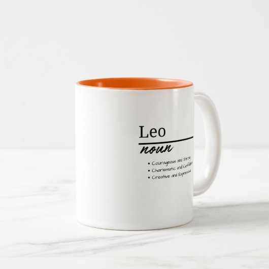 Leo, jongen gepersonaliseerde naam definitie tweekleurige koffiemok (Voorkant rechts)