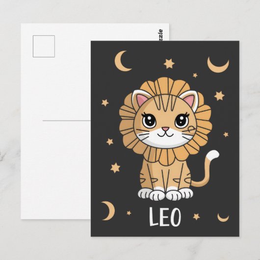 Leo Kitten: Een brullende ster Schattig Leo Zodiac Briefkaart (Voorkant / Achterkant)