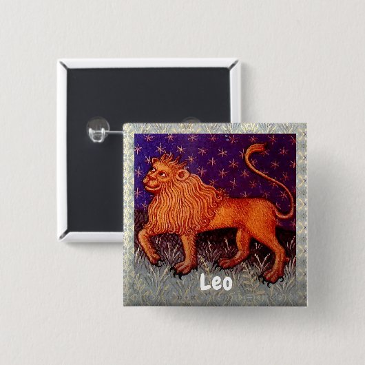 Leo Leeuw Zodiac Teken Horoscoop Verjaardagsfeest Vierkante Button 5,1 Cm (Voorkant /achterkant)