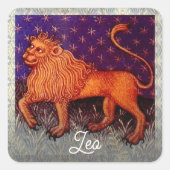 Leo Leeuw Zodiac Teken Horoscoop Verjaardagsfeest Vierkante Sticker (Voorkant)